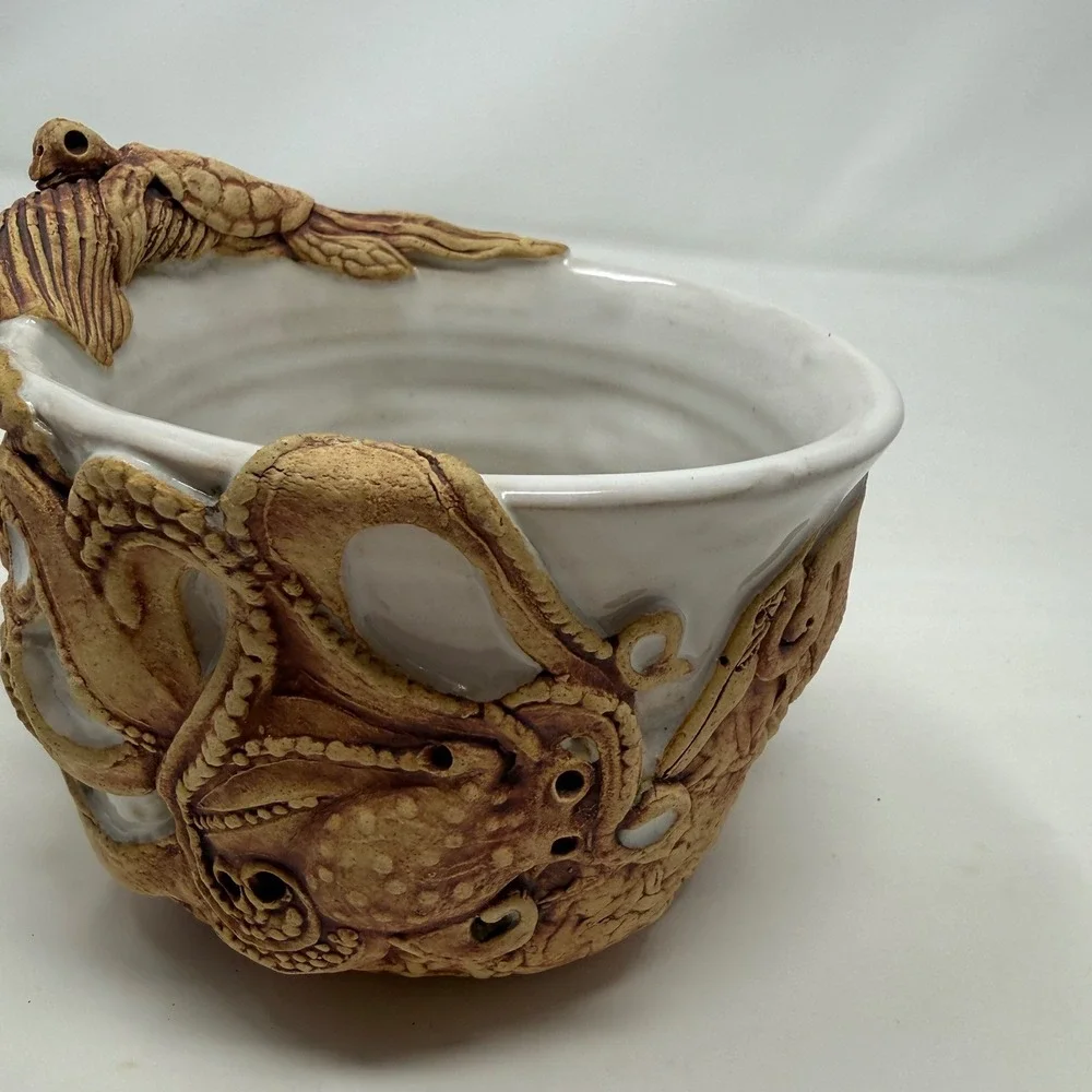 Karin Villareman Studio Pottery Sea Turtle Crab Shell Nautical Sculptural Bowl